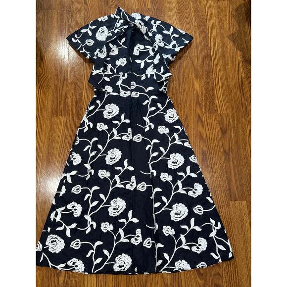 Silvia Tcherassi Lea Blue Embroidered Linen Cotton Midi Dress Twist Neckline S - Picture 14 of 16